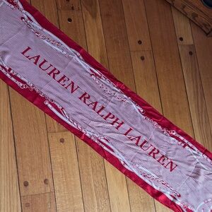 Lauren Ralph Lauren red &white 100% silk scarf equestrian design NWT